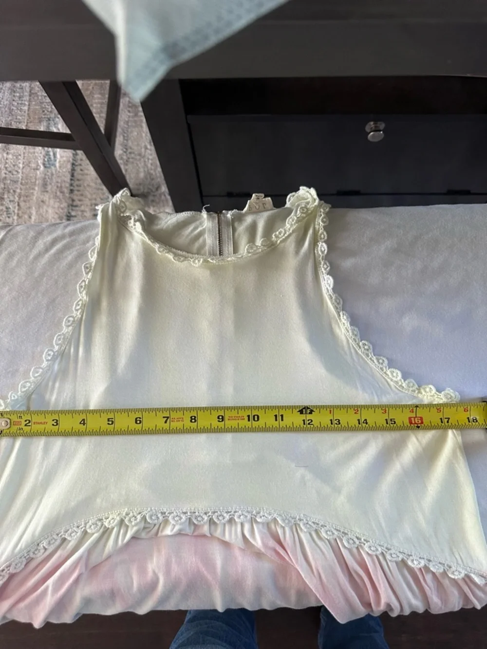 POL Boho Babydoll Tunic Top Lace Trim Ivory Pink Flowy Oversized Mini Size - Picture 7 of 9